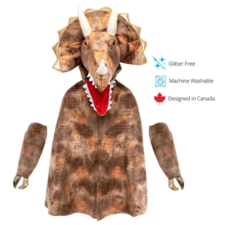 Triceratops Kostüm Dino Saurier Grandasaurus für Kinder 4-6 Jahre braun Tier Fasching Karneval Mottoparty Kindergeburtstag