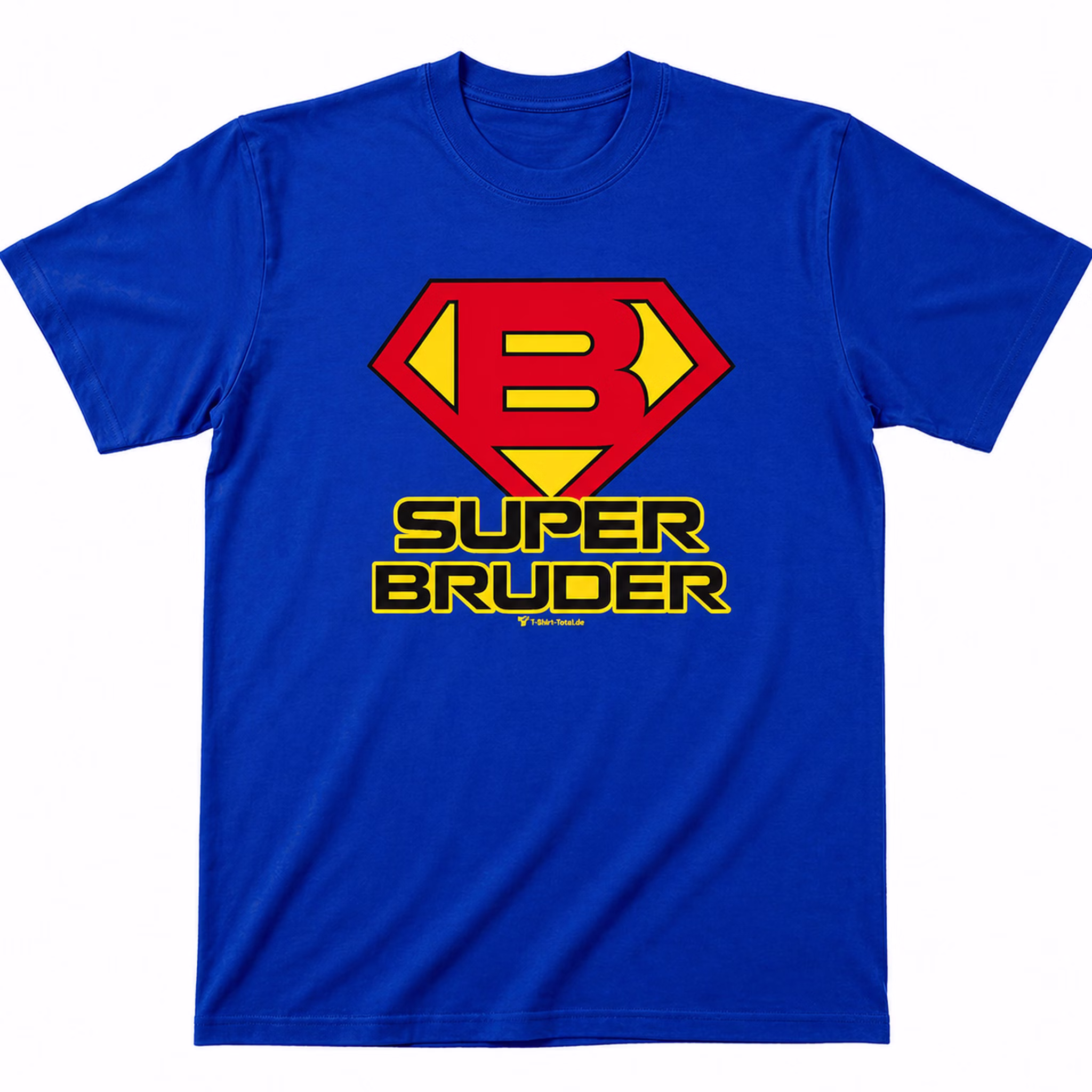 Super Bruder T-Shirt Blau Lustiges Geschenk für Herren Geburtstag Gr. S-XL SALE Männertag Weihnachten Ostern Geschenk Bekleidung für Herren Geschwisterliebe Blaues T-Shirt mit Super Bruder Aufdruck vor weißem Hintergrund.