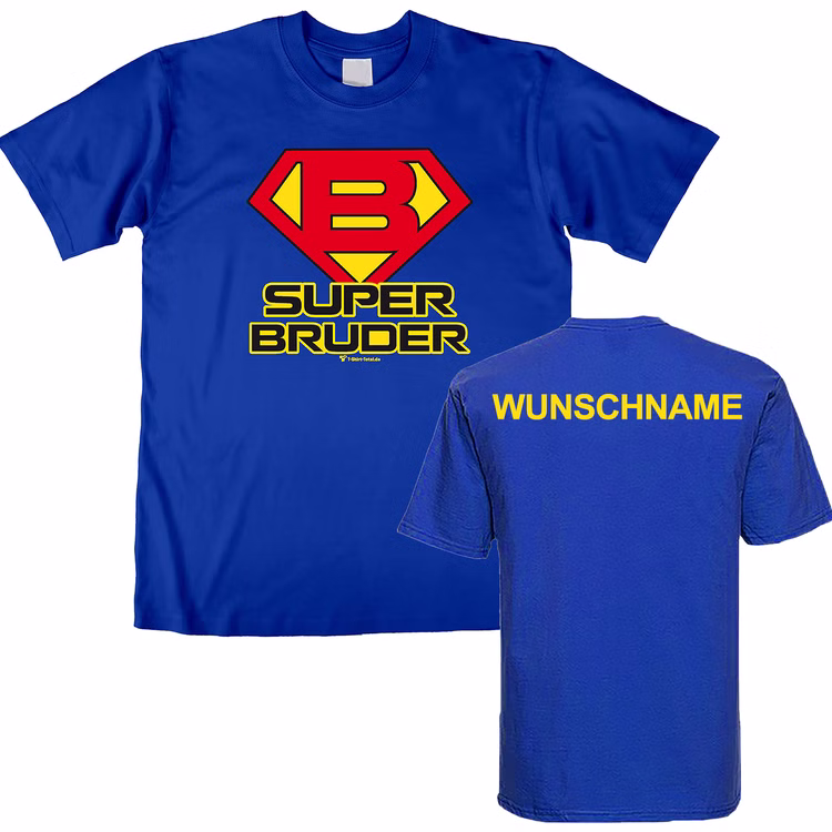Herren T-Shirt Super Bruder mit Wunschname Gr. S-XL blau Geschenkidee Geburtstag Männertag Weihnachten Ostern Geschenk Herren-Bekleidung SALE Herren T-Shirt Super Bruder mit Wunschname Gr. S-XL blau Geschenkidee Geburtstag Männertag Weihnachten Ostern Geschenk Herren-Bekleidung SALE