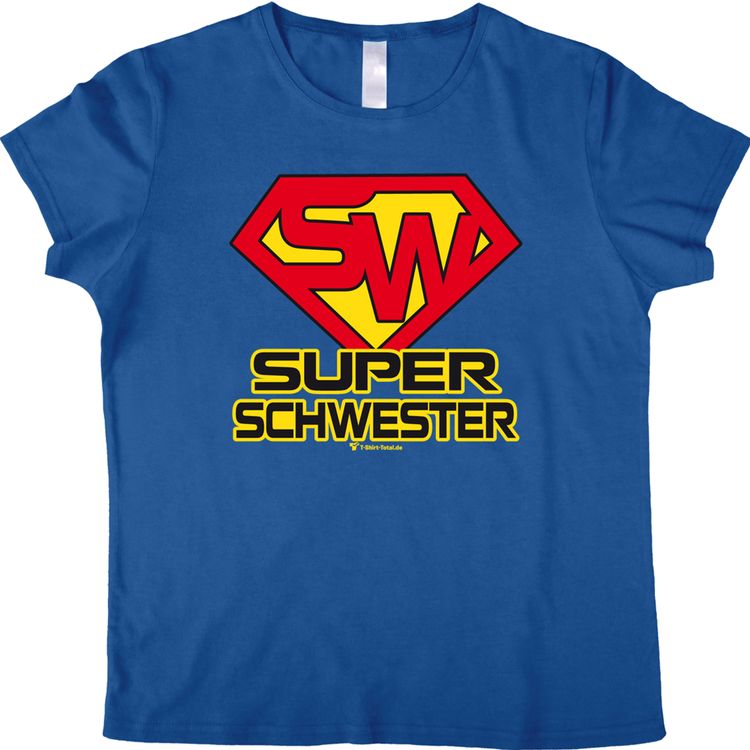 Damen T-Shirt Super Schwester blau mit Wunschname Geschenkidee Geburtstag Damen T-Shirt Super Schwester mit Wunschname Gr. S-L blau Geschenkidee Geburtstag Frauentag Weihnachten Ostern Geschenk Damen-Bekleidung SALE