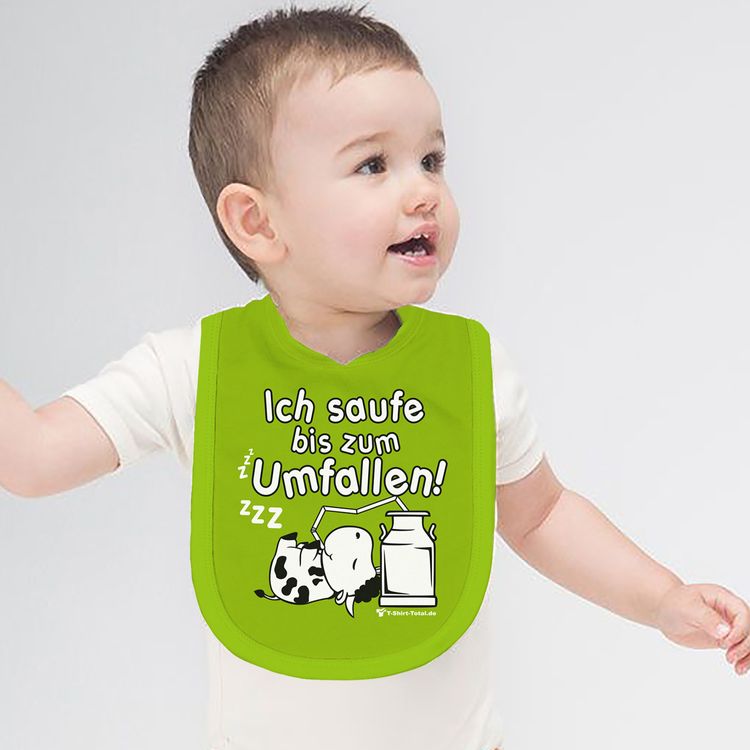 Baby Lätzchen mit Spruch Ich saufe bis zum Umfallen grün Geschenk Geschenkidee Geburt 1. Geburtstag Baby füttern Weihnachten Ostern