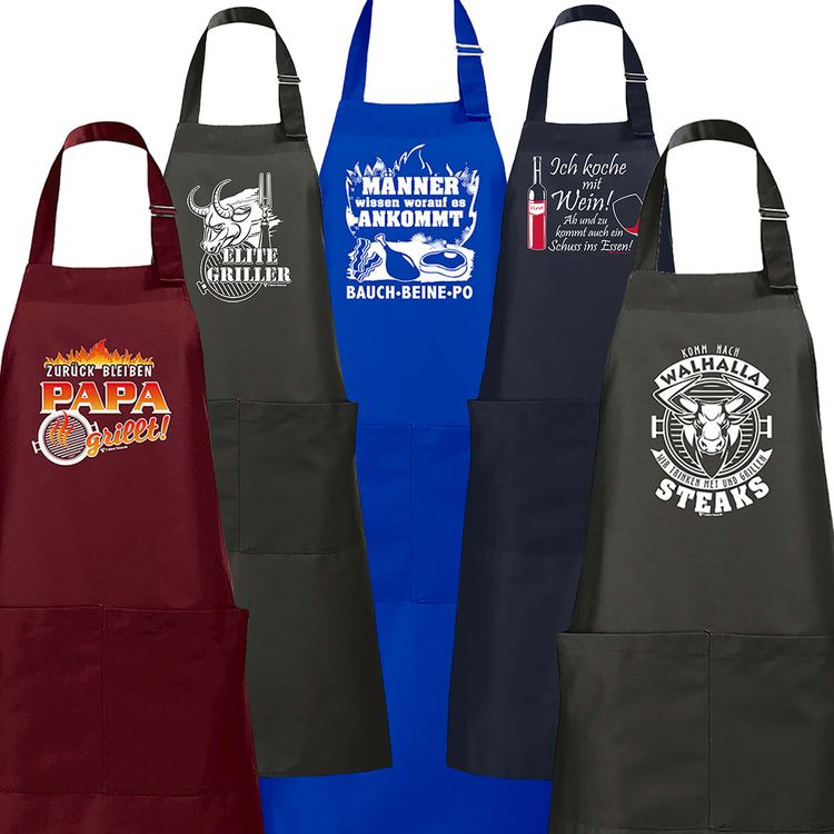 Grillschürze grau mit Spruch Walhalla Steaks für Herren Geschenk Grillschürze mit Spruch Walhalla Steaks für Herren grau Onesize Geschenk Vatertag Männertag Geschenkidee Geburtstag Sommer-Grillschürze Kochschürze