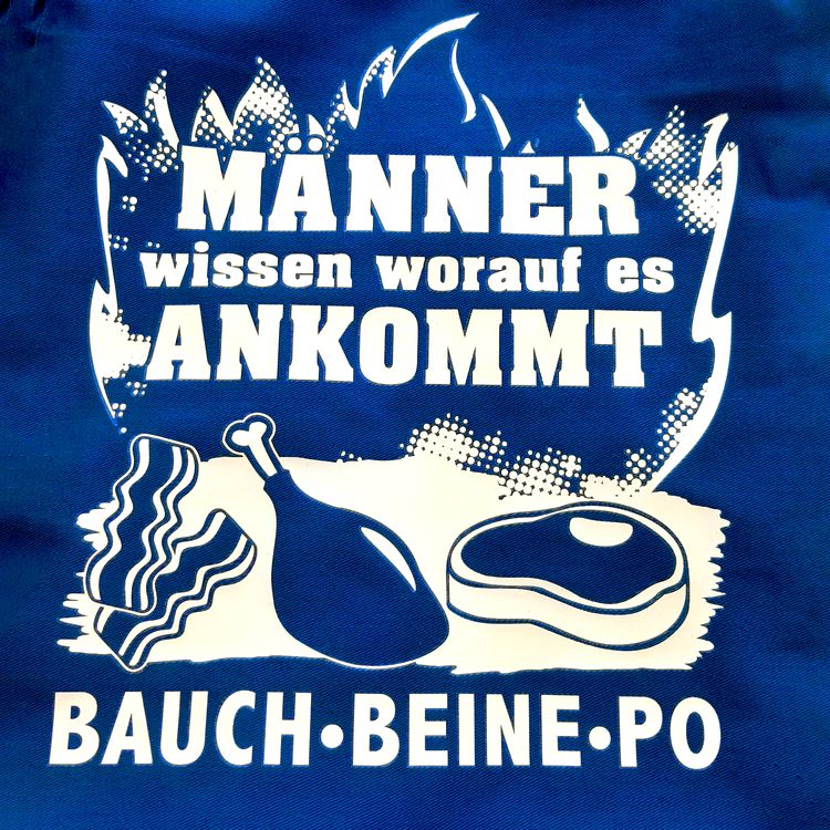 Grillschürze mit Spruch Bauch Beine Po für Herren blau Onesize Geschenk Vatertag Männertag Geschenkidee Geburtstag Sommer-Grillschürze Kochschürze SALE