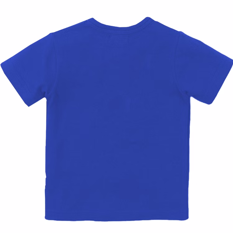 T-Rex T-Shirt Schulanfang Mit Biss in die 1. Klasse Gr. 110-152 blau Schulanfang ABC-Schütze Geschenkidee Zuckertüte für Jungen SALE Blaues Rundhals-T-Shirt von Hinten.