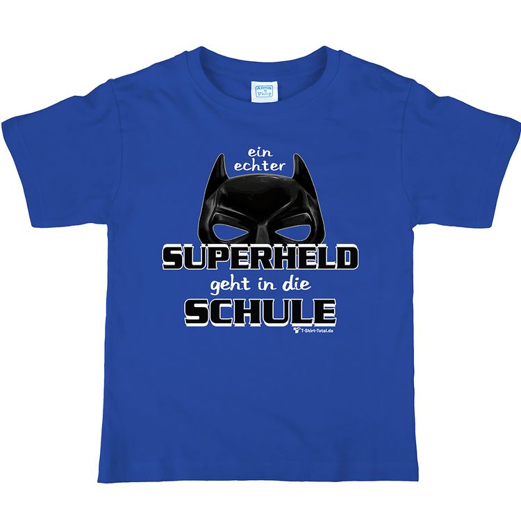 Superhelden T-Shirt blau Schulanfang Superheld geht in die Schule mit Wunschname T-Rex T-Shirt Schulanfang Mit Biss in die 1. Klasse mit Wunschname Gr. 110-152 blau Schulanfang ABC-Schütze Geschenkidee Zuckertüte für Jungen