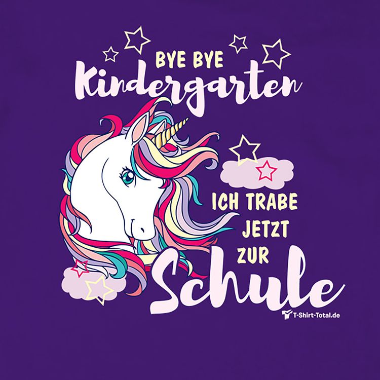 Einhorn T-Shirt Sternchen lila Schulanfang ich trabe zur Schule Einhorn T-Shirt Sternchen Schulanfang ich trabe zur Schule Gr. 110-152 lila Schulanfang ABC-Schütze Geschenkidee Zuckertüte für Mädchen