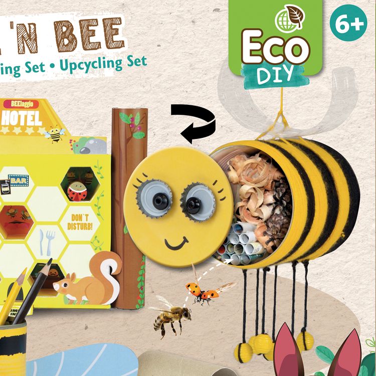 ECO Bastel-Set Bienenhotel Stiftebecher Air Bee‘n‘Bee für Kinder inklusive ausführlicher Anleitung & Storyboard Kreativ-Set Rettet die Bienen Insekten DIY Basteln mit Kindern