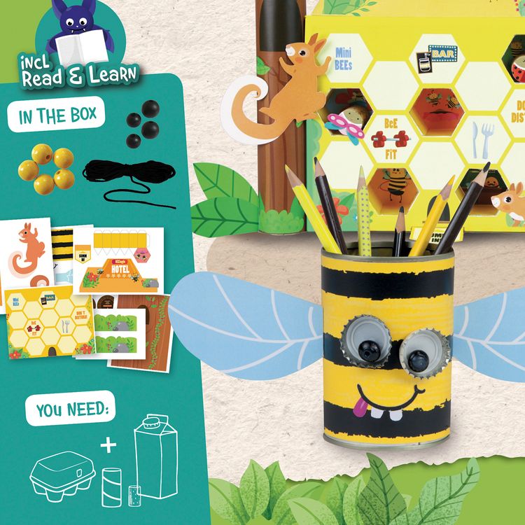 ECO Bastel-Set Bienenhotel Stiftebecher Air Bee‘n‘Bee für Kinder inklusive ausführlicher Anleitung & Storyboard Kreativ-Set Rettet die Bienen Insekten DIY Basteln mit Kindern