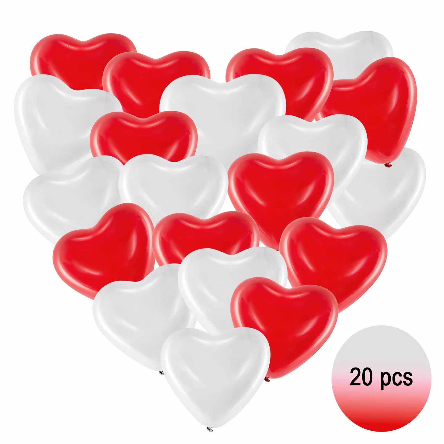 Herz Luftballons rot & weiß Ø 40,6 cm 20 Stück Ballon Hochzeit Verlobung Valentinstag Muttertag Liebeserklärung Wedding Hochzeits-Deko Ballons zur Trauung fliegen lassen Ballonflugkarten zur Hochzeit