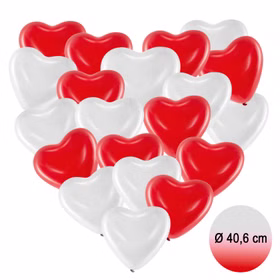 Herz Luftballons rot & weiß Ø 40,6 cm 20 Stück Ballon Hochzeit Verlobung Valentinstag Muttertag Liebeserklärung Wedding Hochzeits-Deko Ballons zur Trauung fliegen lassen Ballonflugkarten zur Hochzeit