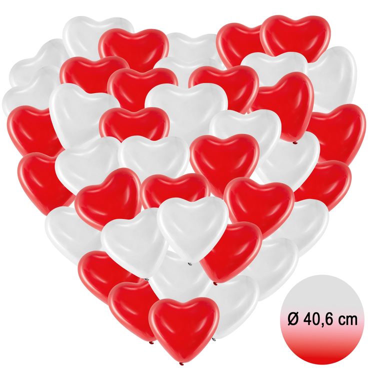 Rote & Weiße Herz Luftballons XXL 40 Stück Ø 40,6 cm Party-Deko Hochzeit Verlobung Rote & Weiße Herz Luftballons XXL 40 Stück Ø 40,6 cm Party-Deko Hochzeit Verlobung Muttertag Liebeserklärung Wedding Hochzeits-Deko Ballons zur Trauung fliegen lassen Ballonflugkarten zur Hochzeit