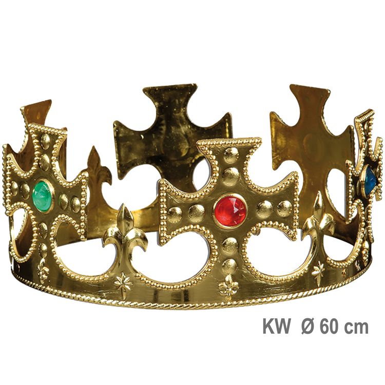 Krone Königskrone gold für Erwachsene KW 60 cm Kostüm-Zubehör Accessoire Märchen Mittelalter Neptunfest Weihnachten Heilige Drei Könige