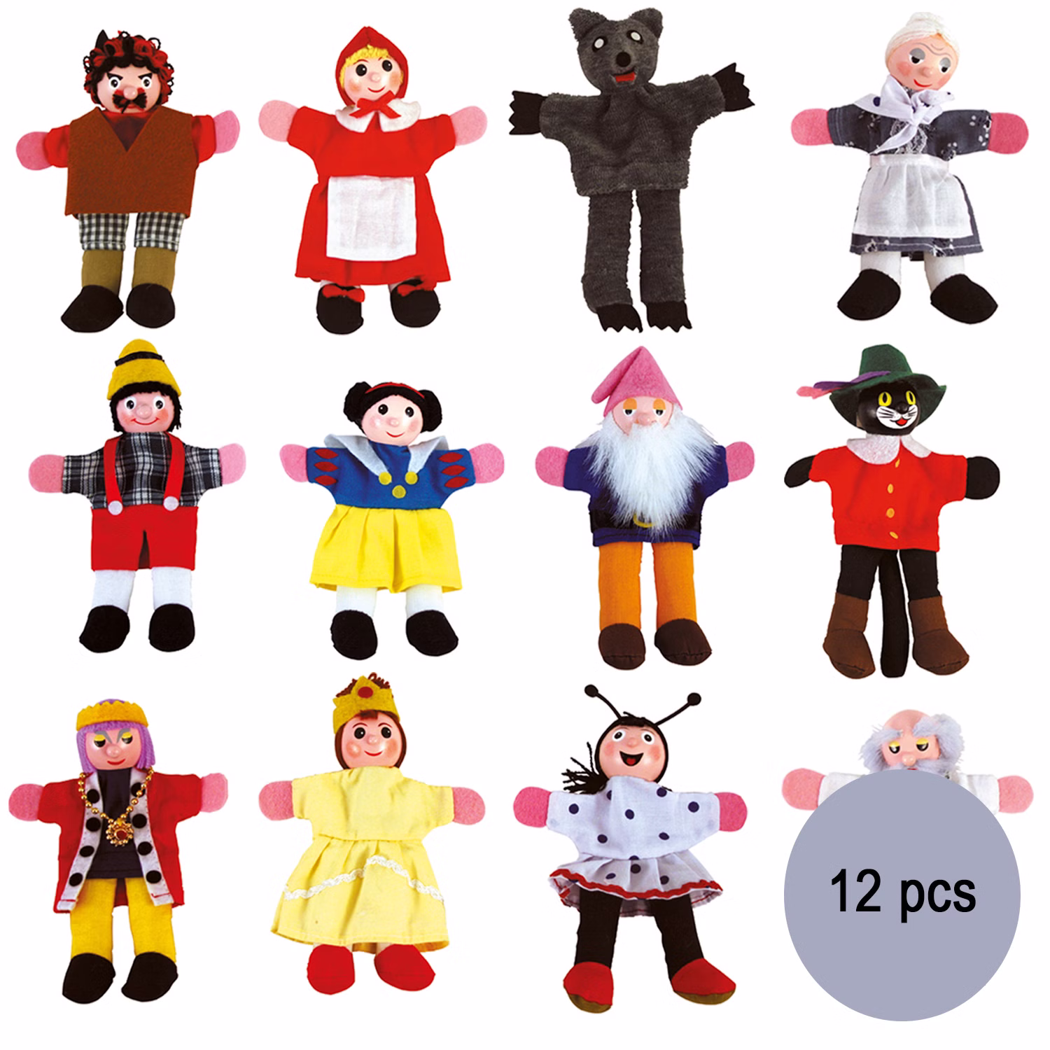 Hochwertige Märchen Fingerpuppen 12 Stück für Kasperletheater 13 cm groß für Kinder Spielzeug Fingerpuppen aus Holz und Stoff Kinder-Spielwaren Puppentheater Geschenkidee