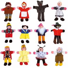 Hochwertige Märchen Fingerpuppen 12 Stück für Kasperletheater 13 cm groß für Kinder Spielzeug Fingerpuppen aus Holz und Stoff Kinder-Spielwaren Puppentheater Geschenkidee
