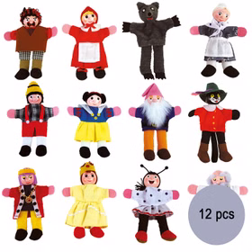 Hochwertige Märchen Fingerpuppen 12 Stück für Kasperletheater 13 cm groß für Kinder Spielzeug Fingerpuppen aus Holz und Stoff Kinder-Spielwaren Puppentheater Geschenkidee