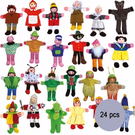 24 Fingerpuppen Deluxe aus Holz für Kasperletheater 13 cm Kinder Spielzeug Fingerpuppen aus Holz und Stoff Kinder-Spielwaren Puppentheater Geschenkidee Märchen Geschichten erzählen