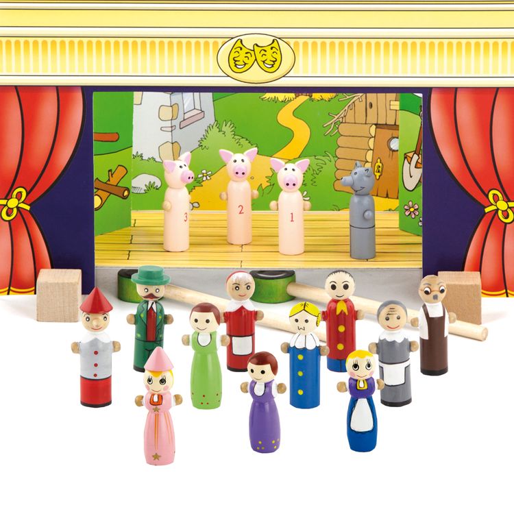 Magnetisches Holz-Puppentheater mit 15 Figuren und 4 Märchen zum Spielen hochwertiges Holz-Spielzeug Spielwaren für Kinder Geschenkidee 