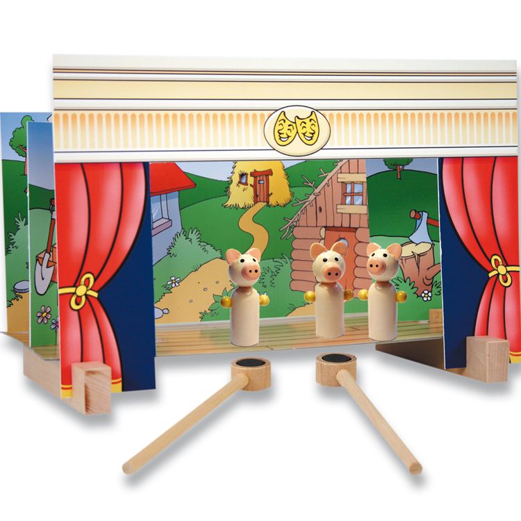 Magnetisches Holz-Puppentheater mit 15 Figuren und 4 Märchen zum Spielen hochwertiges Holz-Spielzeug Spielwaren für Kinder Geschenkidee 