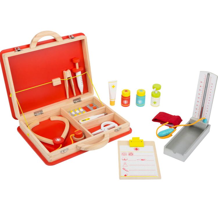 Arztkoffer Notarztkoffer aus Holz für Kinder inkl. 14-tlg. Zubehör Arztkoffer Notarztkoffer aus Holz für Kinder mit 14-tlg. Zubehör Stethoskop Fieberthermometer Medizin und Spritze Holz-Spielzeug für Kinder ab 3 Jahre Rollenspiel Geschenkidee Geburtstag Weihnachten