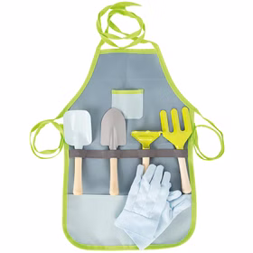 Schürze für Kinder Gartenschürze mit Werkzeugen & Handschuhen Kinder-Gartenschürze mit Brusttasche, Gartenhandschuhen und vier Gartengeräten Spaten Harke Schaufel Blumengabel Holz-Spielzeug Schürze für Kinder Gartenschürze mit Werkzeugen & Handschuhen Kinder-Gartenschürze mit Brusttasche, Gartenhandschuhen und vier Gartengeräten Spaten Harke Schaufel Blumengabel Holz-Spielzeug