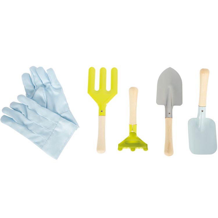 Schürze für Kinder Gartenschürze mit Werkzeugen & Handschuhen Schürze für Kinder Gartenschürze mit Werkzeugen & Handschuhen Kinder-Gartenschürze mit Brusttasche, Gartenhandschuhen und vier Gartengeräten Spaten Harke Schaufel Blumengabel Holz-Spielzeug