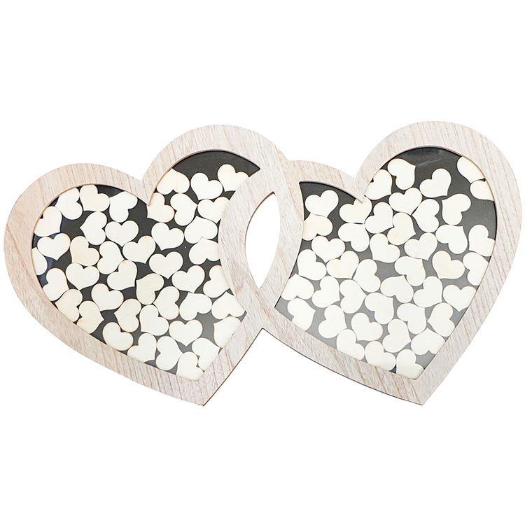 Gästebuch Hochzeit Holz Doppelherz Bilderrahmen mit 85 Herzen zum Beschriften personalisierte Geschenkidee Hochzeit Geburtstag Brautpaar Bilderrahmen Hochzeitsfeier