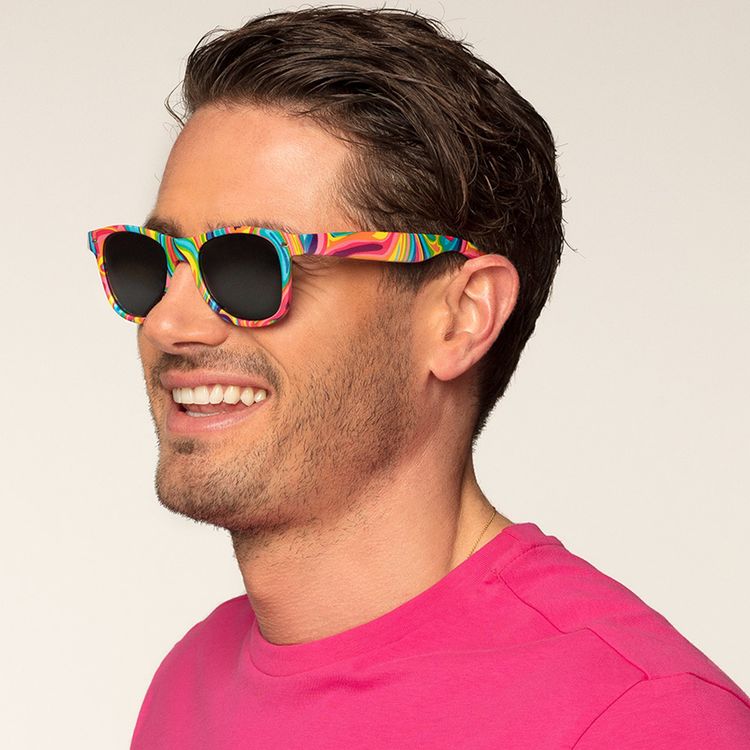 Partybrille bunt 90er Jahre Retro-Brille Kostüm-Zubehör Fasching Mottoparty Accessoire Sonnenbrille Regenbogen Rainbow mehrfarbig Party-Zubehör für Damen und Herren