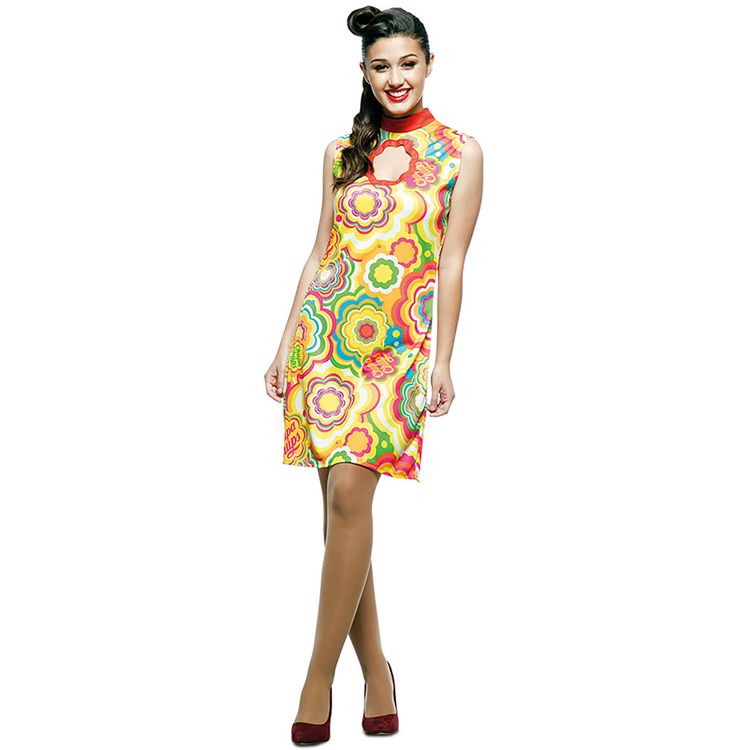 Chupa Chups Kostüm 70er Jahre Flower Power Anja für Damen Chupa Chups Kostüm 70er Jahre Flower Power Anja für Damen Gr. S-XL Kleid bunt Hippie-Kostüm Fasching Karneval Mottoparty Schlagermove
