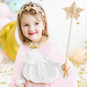 Prinzessin Umhang rosa mit Goldsternchen für Kinder Einheitsgröße 3-7 Jahre Kostüm-Zubehör Feen-Umhang Fasching Karneval Mottoparty Kinder-Geburtstag Rollenspiel