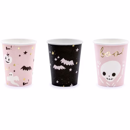 Becher Halloween Boo rosa schwarz 6 Stück Tisch-Deko Halloween-Party Mottoparty Becher Halloween Boo rosa schwarz 6 Stück Tisch-Deko Halloween-Party Mottoparty