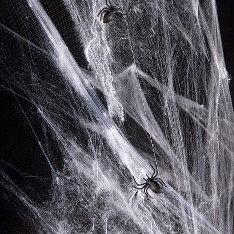 Halloween Spinnennetz weiß 60g mit schwarzen Deko-Spinnen Party-Deko