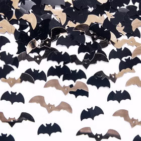 Halloween Fledermaus Konfetti Schwarz Gold 15 g Tischdeko Partydeko SALE Halloween-Party Mottoparty Hexen-Party Accessoire Fledermaus Halloween-Deko Tischdeko Detailansicht der schwarz-goldenen Fledermaus-Konfetti aus Papier für Tischdeko, Bastelarbeiten und kreative Halloween-Projekte.