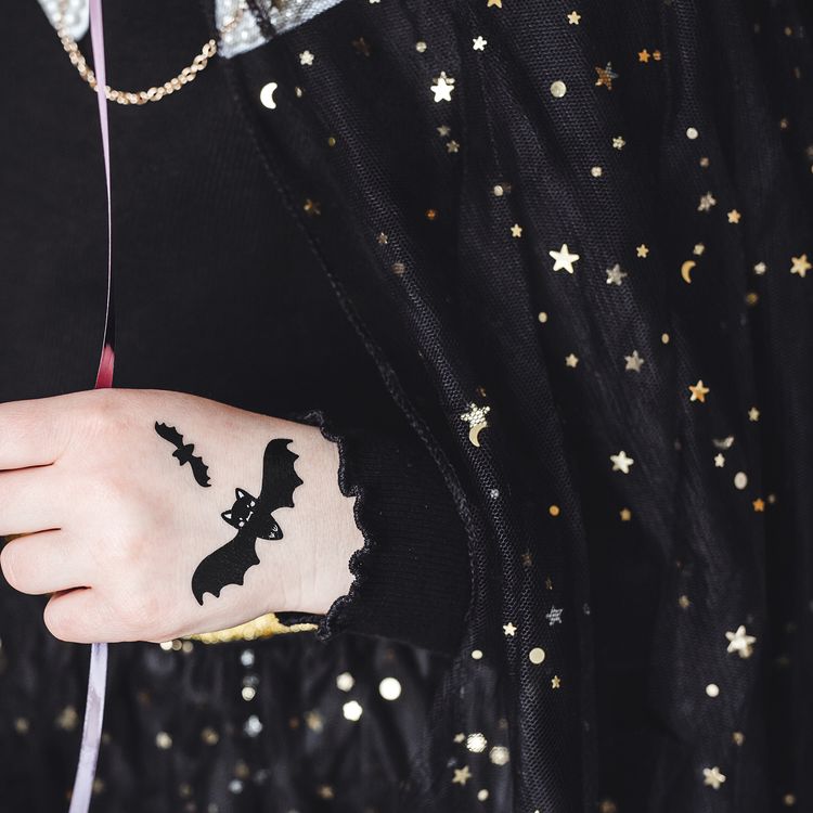 Halloween Umhang schwarz mit Gold-Schimmer für Kinder 3-7 Jahre Kostüm-Zubehör Feen-Umhang Fasching Karneval Mottoparty Kinder-Geburtstag Rollenspiel