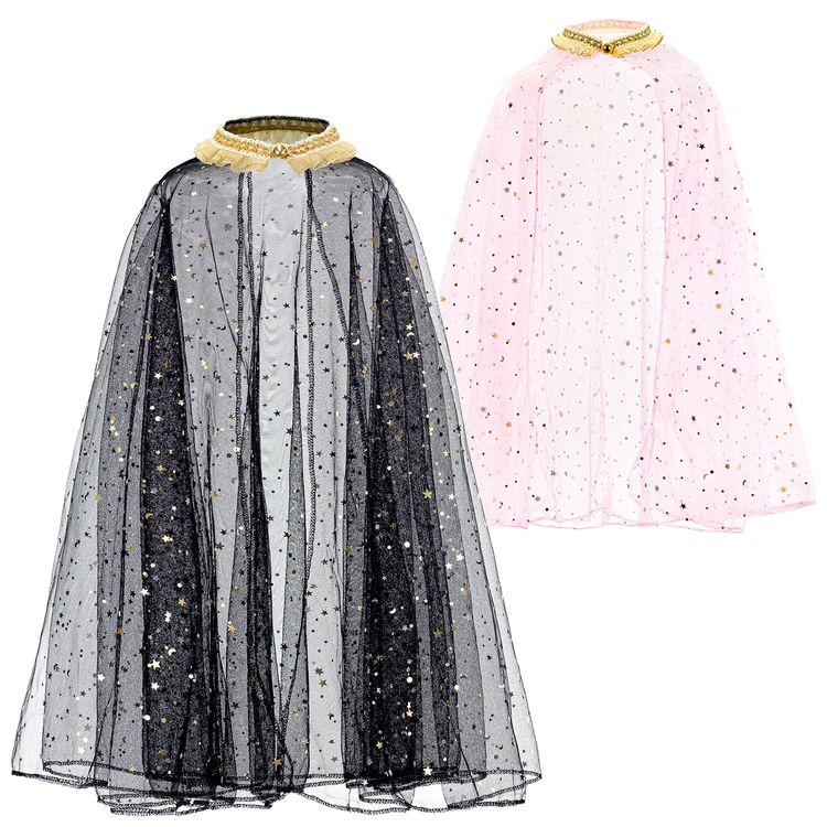 Halloween Umhang schwarz mit Gold-Schimmer für Kinder 3-7 Jahre Kostüm-Zubehör Feen-Umhang Fasching Karneval Mottoparty Kinder-Geburtstag Rollenspiel