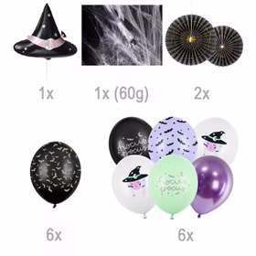 XXL Hexen Luftballon Party-Set Halloween Spiders & Bats Deko-Zubehör Mottoparty Fasching Karneval Dekoration Hexen-Party Walpurgisnacht Kinder-Fasching Tischdeko
