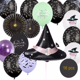 XXL Hexen Luftballon Party-Set Halloween Spiders & Bats Deko-Zubehör Mottoparty Fasching Karneval Dekoration Hexen-Party Walpurgisnacht Kinder-Fasching Tischdeko