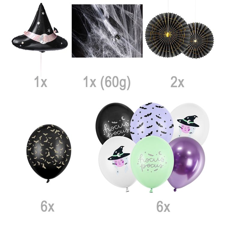 XXL Hexen Luftballon Party-Set Halloween Spiders & Bats Tischdeko Deko-Zubehör XXL Hexen Luftballon Party-Set Halloween Spiders & Bats Deko-Zubehör Mottoparty Fasching Karneval Dekoration Hexen-Party Walpurgisnacht Kinder-Fasching Tischdeko
