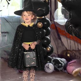 Halloween Kostüm Hexe Lena für Kinder 3-7 Jahre schwarz-gold Kostüm-Zubehör Fasching Karneval Mottoparty Kinderfasching Kinder-Geburtstag