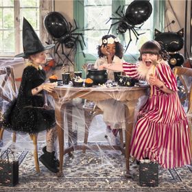 Halloween Kostüm Hexe Lena für Kinder 3-7 Jahre schwarz-gold Kostüm-Zubehör Fasching Karneval Mottoparty Kinderfasching Kinder-Geburtstag