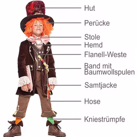 Hutmacher Kostüm verrückter Johnny Deluxe für Kinder 6-10 Jahre bunt Alice im Wunderland Fasching Karneval Mottoparty Hutmacher Kostüm verrückter Johnny Deluxe für Kinder 6-10 Jahre bunt Alice im Wunderland Fasching Karneval Mottoparty