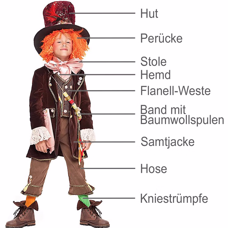 Hutmacher Kostüm verrückter Johnny Deluxe für Kinder 6-10 Jahre bunt Alice im Wunderland Fasching Karneval Mottoparty Hutmacher Kostüm verrückter Johnny Deluxe für Kinder 6-10 Jahre bunt Alice im Wunderland Fasching Karneval Mottoparty