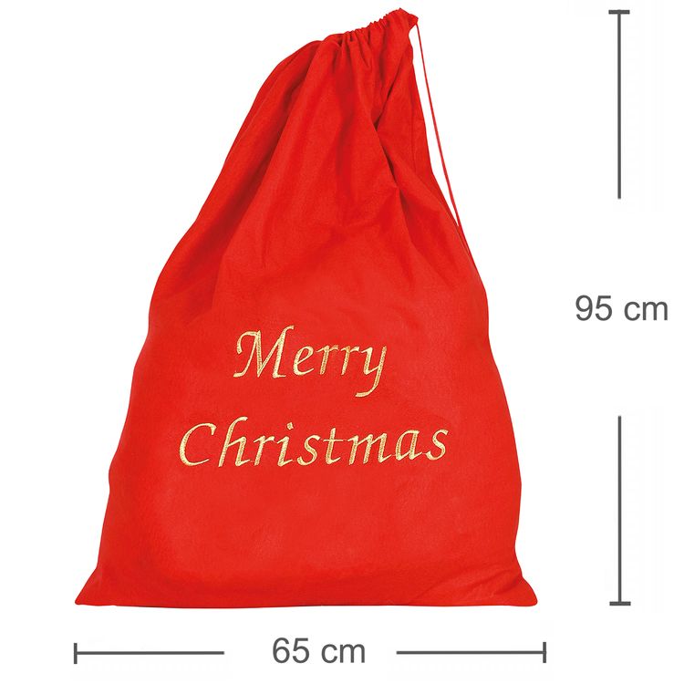 XXL Weihnachtsmannsack rot 65 x 95 cm Merry Christmas Geschenke XXL Weihnachtsmannsack rot 65 x 95 cm Merry Christmas Geschenkesack Geschenke Weihnachten SALE Nikolaus Advent Kostüm-Zubehör Weihnachtsmann