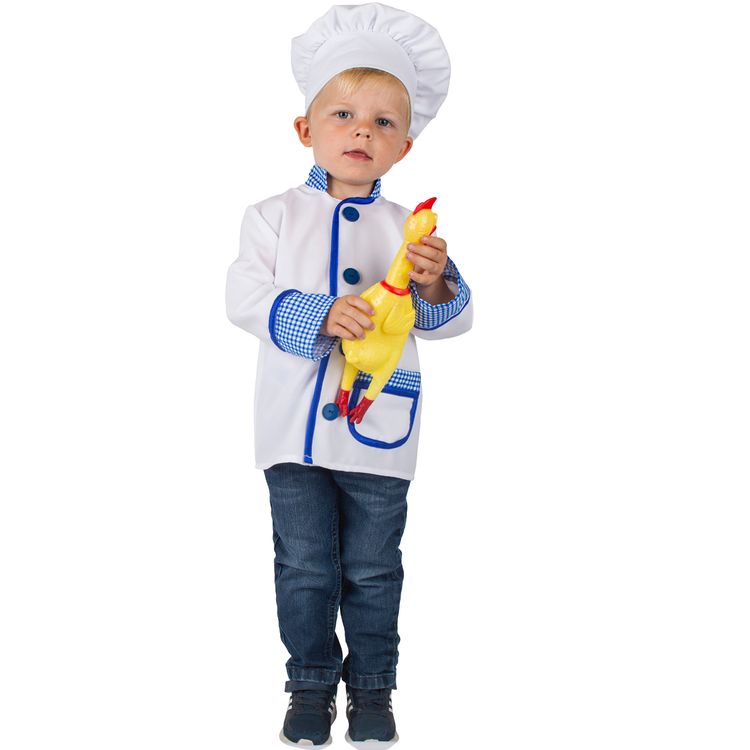 Koch Sternekoch Tim mit Kochmütze für Kinder Gr. 86-104 weiß blau Köchin Bäcker Rollenspiel Fasching Karneval Mottoparty