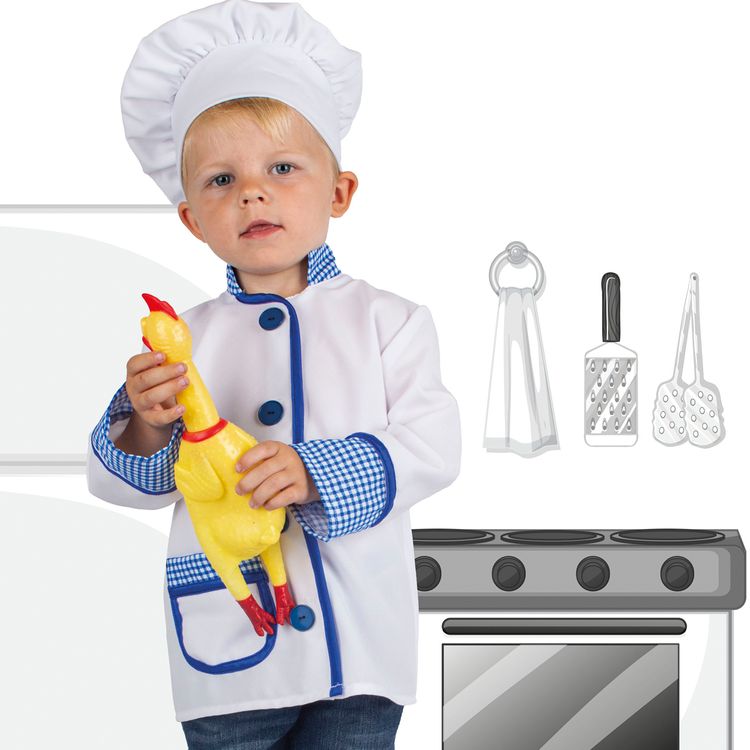 Koch Sternekoch Tim mit Kochmütze für Kinder Gr. 86-104 weiß blau Köchin Bäcker Rollenspiel Fasching Karneval Mottoparty