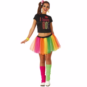80er Jahre Kostüm Sandra loves the 80's für Damen Gr. 36-40 Rock bauchfreies T-Shirt bunt 80's 90's Mottoparty Fasching Karneval Neonparty 80er Jahre Kostüm Sandra loves the 80's für Damen Gr. 36-40 Rock bauchfreies T-Shirt bunt 80's 90's Mottoparty Fasching Karneval Neonparty