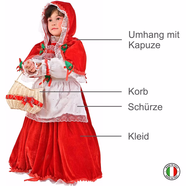 Rotkäppchen Kostüm inkl. Korb Deluxe für Kinder 4-5 Jahre Kleid Märchen Fasching Karneval Mottoparty Kindertheater Rotkäppchen Kostüm inkl. Korb Deluxe für Kinder 4-5 Jahre Kleid Märchen Fasching Karneval Mottoparty Kindertheater