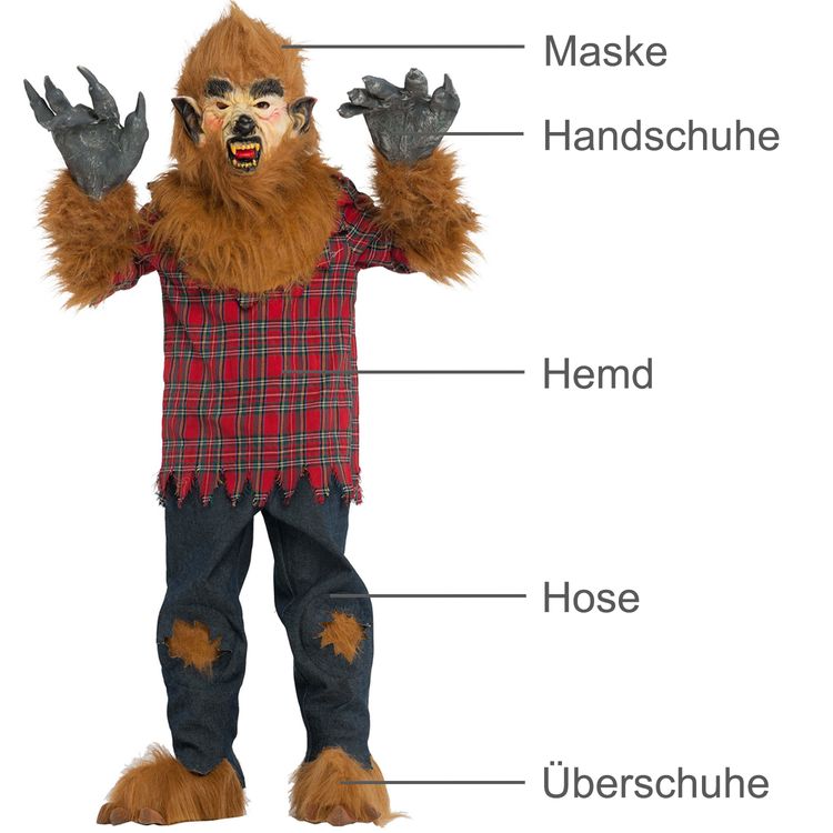 Werwolf Kostüm Jake Deluxe mit Wolfmaske für Kinder 7-9 Jahre Tier Wolf Tierkostüm mit Maske Halloween Fasching Karneval Mottoparty
