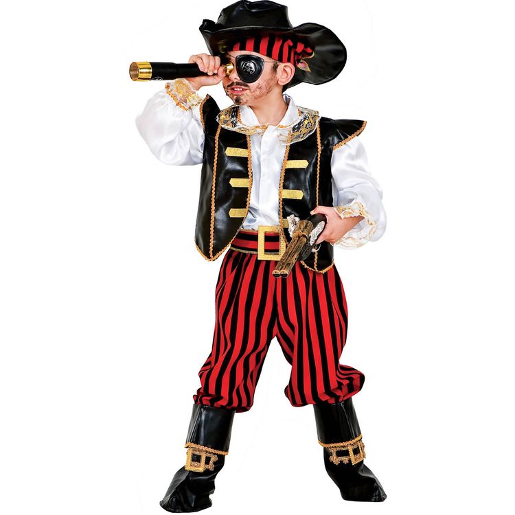 Piraten Kostüm Seeräuber Philippe Deluxe inkl. Zubehör für Kinder 4-8 Jahre Augenklappe Fernrohr Pistole Piraten-Abzeichen Fasching Karneval Mottoparty Kindergeburtstag