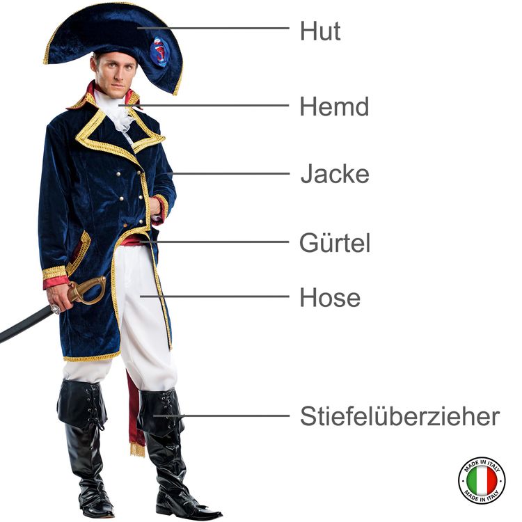 Napoleon Kostüm Kaiser Bonaparte Deluxe für Herren Gr. L-XL weiß-blau Uniform Historisch Fasching Karneval Mottoparty