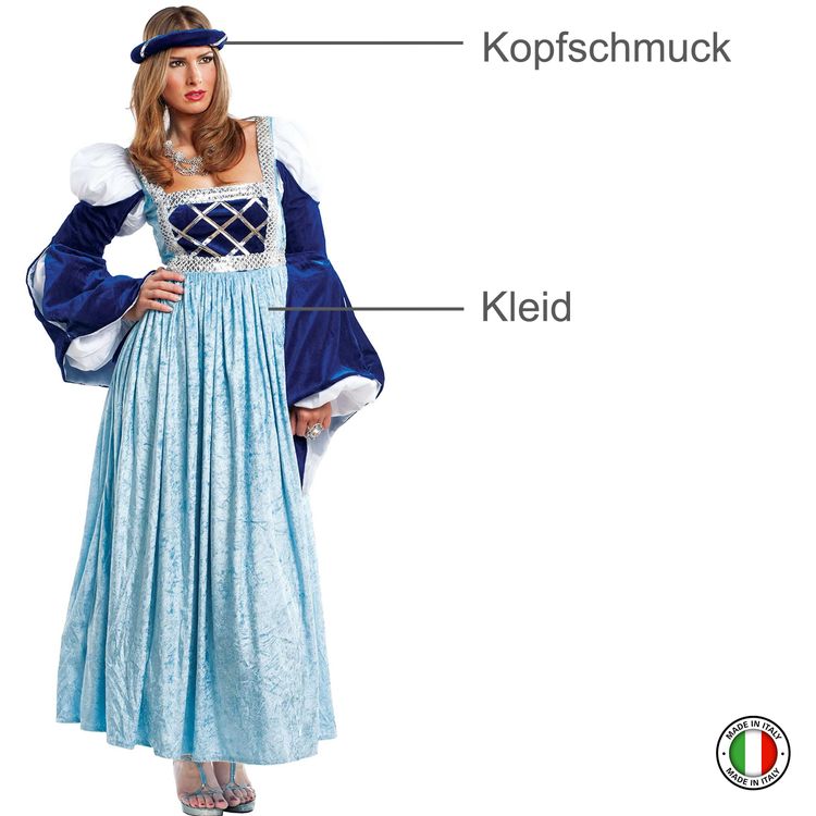 Mittelalter Kostüm Burgfräulein Veronika für Damen Gr. M-XL Kleid blau Fasching Karneval Mottoparty Mittelalterkleid Mittelaltermode für Erwachsene